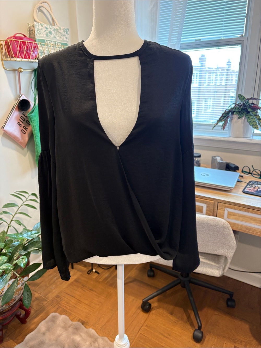 Olivaceous Black Keyhole Drape Blouse